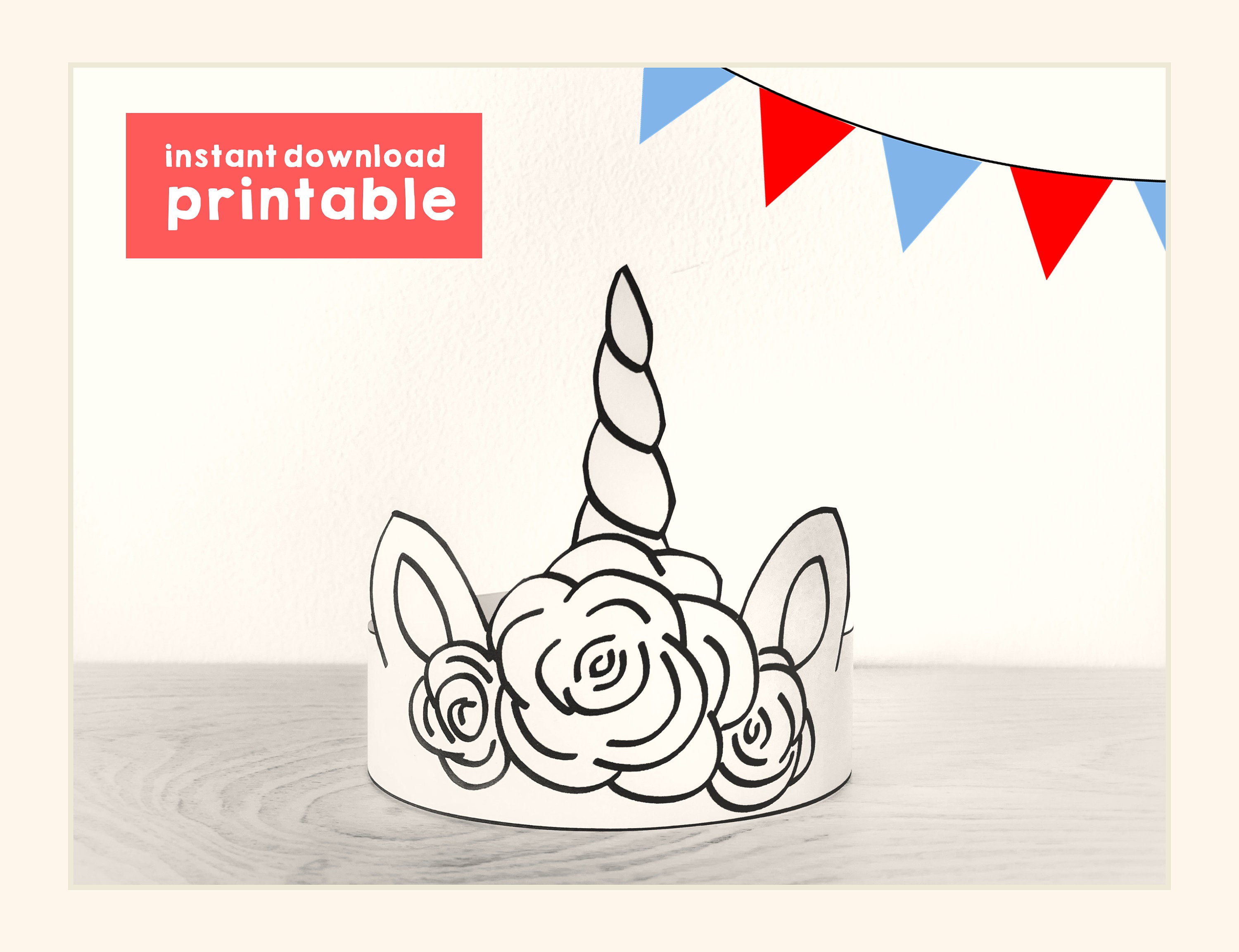 unicorn paper crown coloring printable kids craft unicorn etsy
