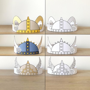 Casco vikingo, sombrero de papel, corona, diadema, actividad imprimible para niños, recuerdo de fiesta de cumpleaños medieval nórdico, disfraz, bricolaje, coloreado, descarga instantánea