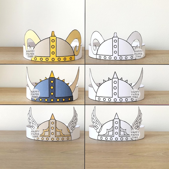 Viking Helmet Paper Hat Crown Headband Activity Printable Kids Medieval Norse Birthday Party Favor Costume DIY Coloring Instant Download