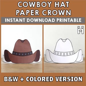 Cowboy Hat Paper Crown Party Coloring Printable Kids Craft Wild West Texas Costume Birthday Printable Favor Costume DIY - Instant Download