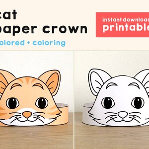 Cat Paper Crown Headband Pet Animal Printable Kids Craft Kitten Party Costume Birthday Printable Coloring Favor DIY - Instant Download
