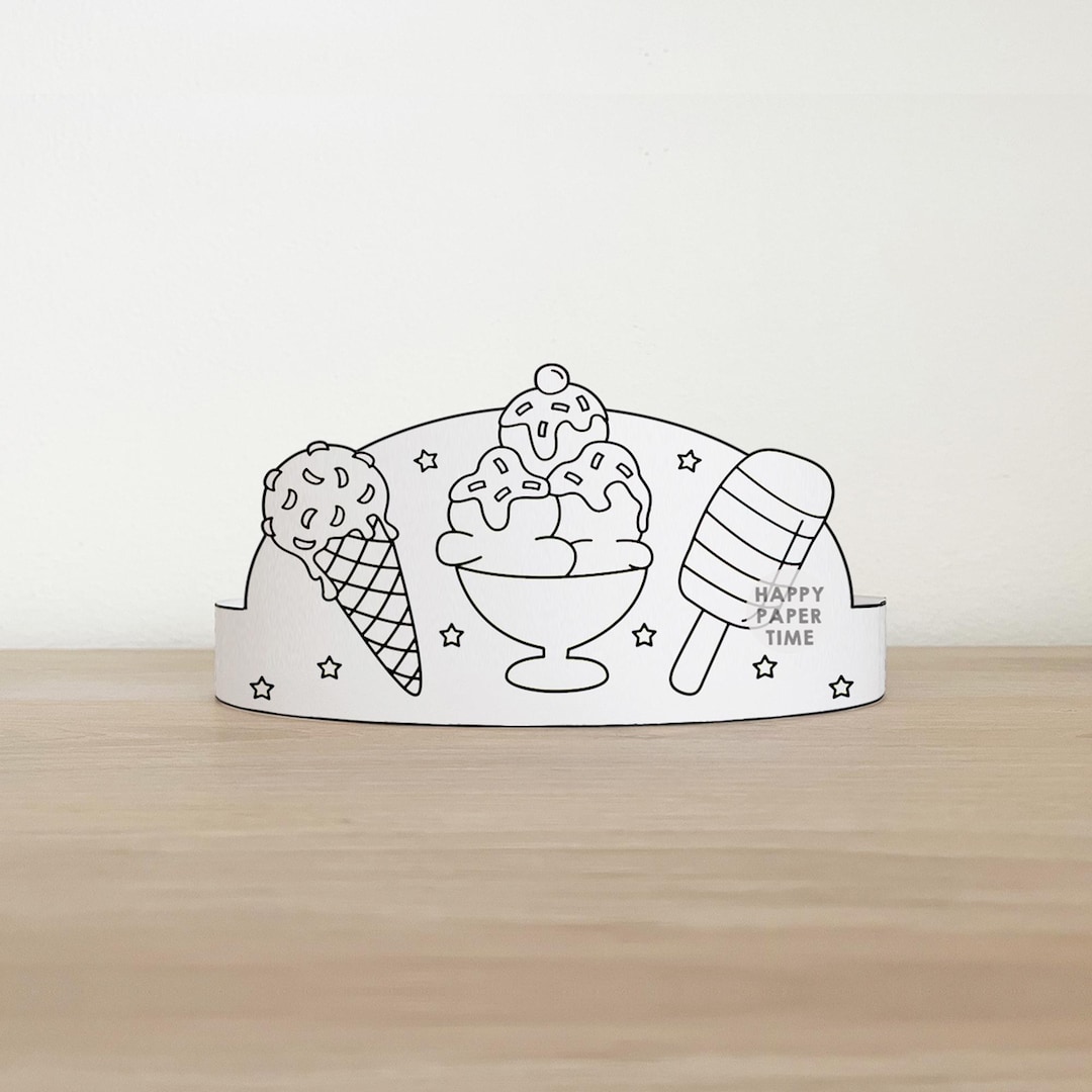 Ice Cream Paper Crown Summer Spring Printable Kids Craft Headband ...