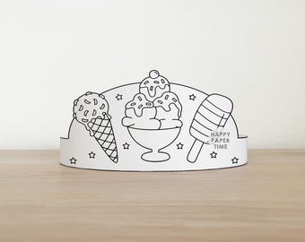 Ice Cream Paper Crown Summer Spring Printable Kids Craft Activity Headband Coloring Birthday Party Favor Costume Instant Download Template