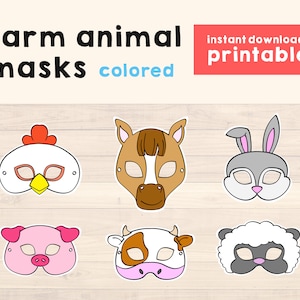 Horse mask rabbit mask pig mask Farm party Animal Masks farm birthday printable props Animal Printable Masks Farm Animals Instant Download