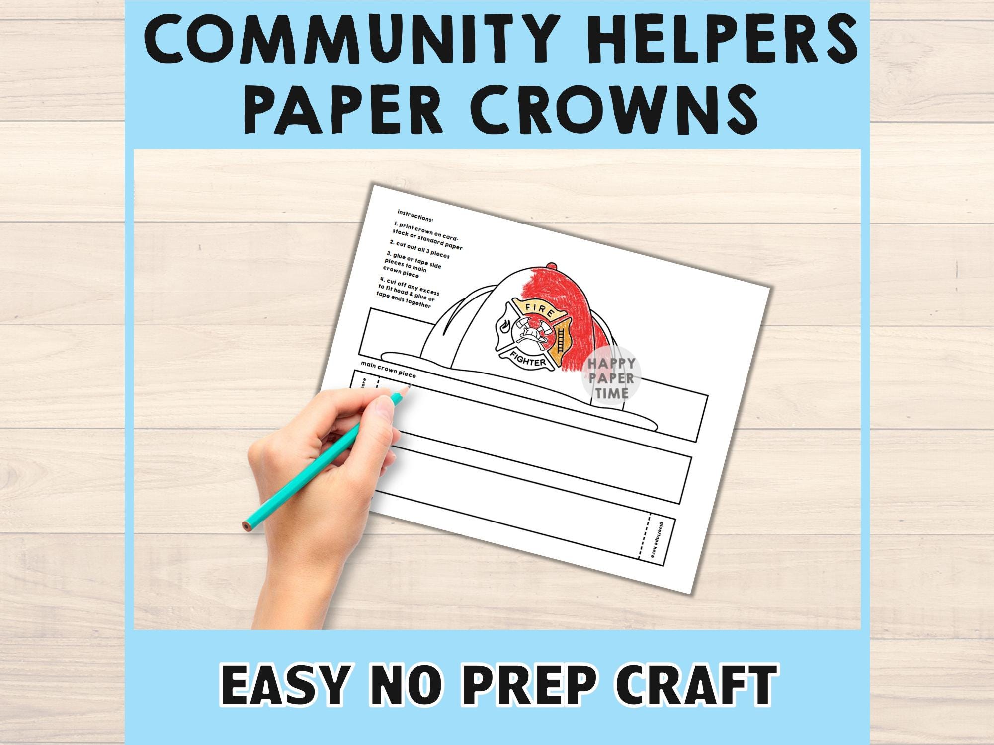 Community Helpers Papieren Kroon Hoofdband Politie Bouwer Boer  Verpleegkundige Postbode Kleurplaat Brandweerman Afdrukbaar Kids Craft  Verjaardagsfeestje Kostuum - Etsy België, image size:2000x1500