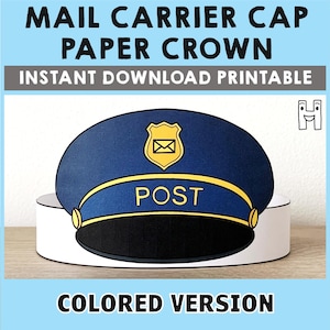 Cappello da postino, corona di carta, stampabile, per feste, lavoretti per bambini, costume di comunità, compleanno, bomboniera, modello PDF per costume fai da te, download immediato