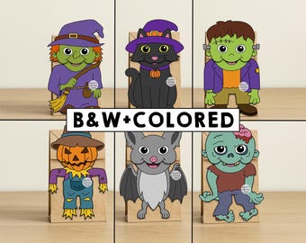 Halloween Papiertüte Puppen Printable Handwerk Aktivität Ausschneiden Paste Färbung Spooky Day Party Favor Instant Download