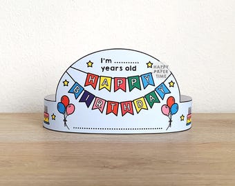 Plantilla imprimible para fiesta de cumpleaños con corona de papel, manualidades para niños, decoración de cumpleaños, recuerdo imprimible en PDF, descarga instantánea