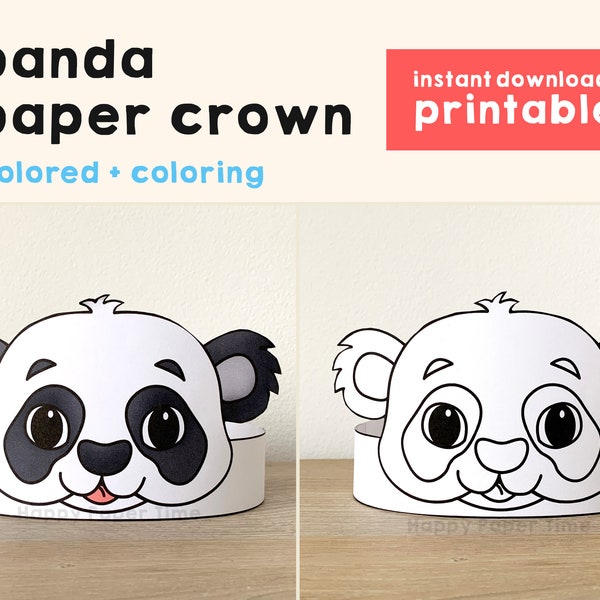 Panda Paper Crown Party Coloring Printable Kids Craft Woodland Birthday Decor Printable Favor pdf Costume DIY Printable Instant Download