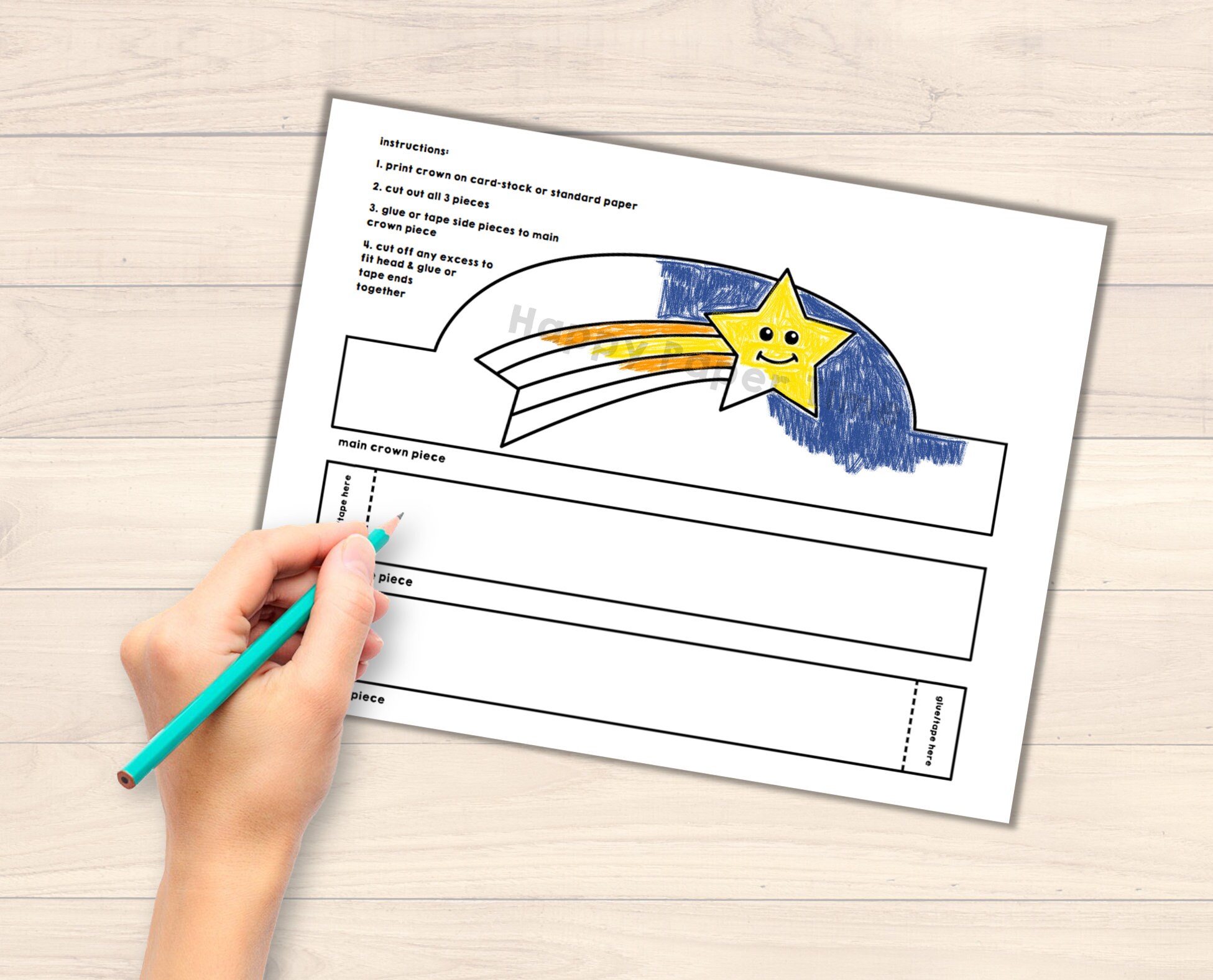 Shooting Star Paper Crowns Astronomy Summer Spring Printable Kids Craft ...