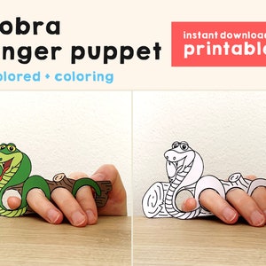 Kobra Schlange Papier Handwerk druckbare asiatische Tier Reptil Fingerpuppe Kinder Basteln Geburtstag Party Kinder Ausmalpuppe - Instant Download