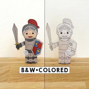 Knight Toilet Paper Roll Craft Medieval Fantasy Party Coloring Printable Decoration Kids Play Cut out Glue DIY - Instant Download image 1