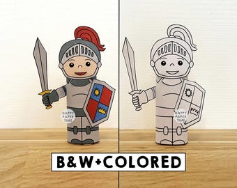 Knight Toilet Paper Roll Craft Medieval Fantasy Party Coloring Printable Decoration Kids Play Cut out Glue DIY - Instant Download