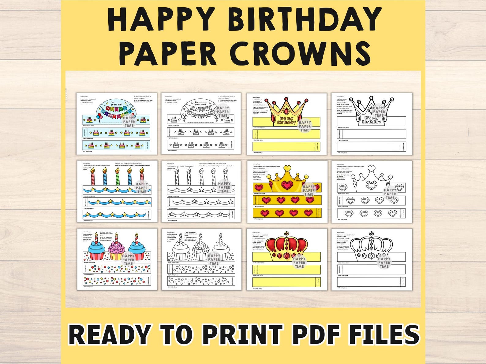 Happy Birthday Paper Crowns Party B-day Celebration Printable Kids ...