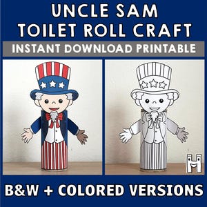 Rotolo di carta igienica Zio Sam, simbolo americano del 4 luglio, Stati Uniti, decorazione da colorare e stampare per bambini, download immediato
