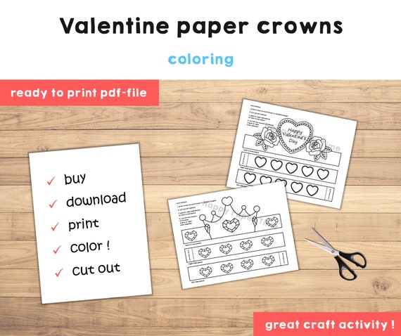 Heart Princess Paper Crowns Printable Coloring Valentine Craft Activity