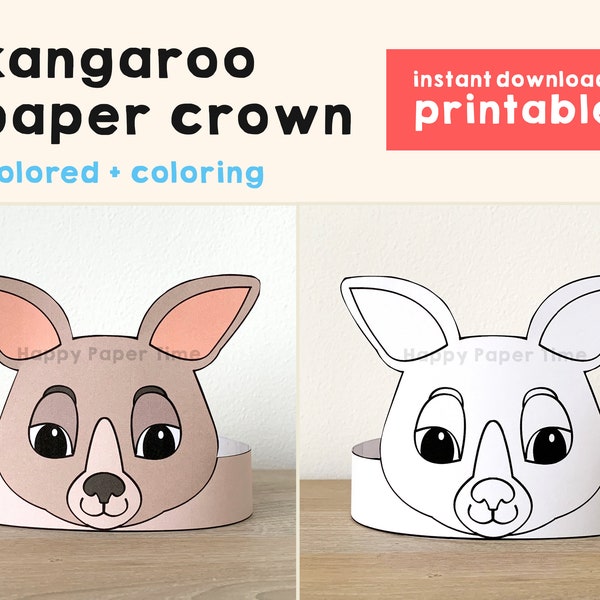 Kangaroo Paper Crown Party Coloring Printable Kids Craft Australia Safari Birthday Decor Printable Favor pdf Costume DIY - Instant Download
