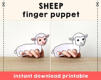 Sheep paper craft printable farm animal Finger Puppet Pretend Play Kids Craft Ewe Birthday Party Kids Coloring Puppet - Instant Download