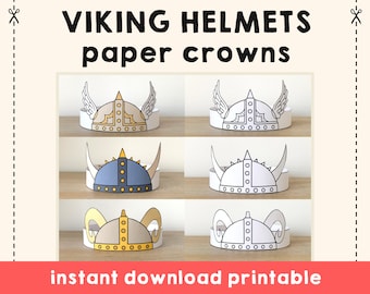 Actividad de la corona de papel vikingo imprimible niños artesanía casco medieval fiesta de cumpleaños favor vikingo traje DIY imprimible descarga instantánea
