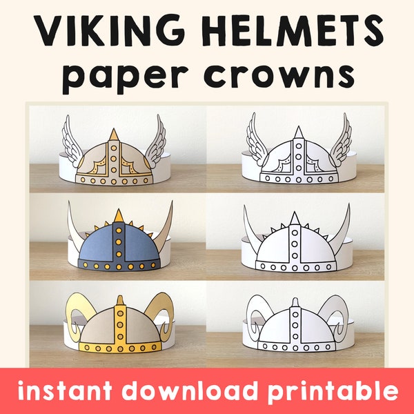 Viking Paper Crown activity Printable Kids Craft Helmet Medieval Birthday Party Favor Viking Costume DIY Printable Instant Download