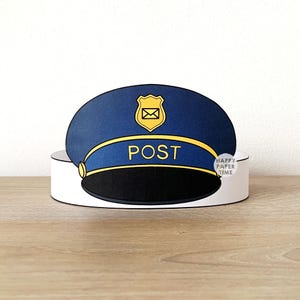 Postbote Cap Hut Papier Krone Party Printable Kids Craft Community Kostüm Geburtstag druckbare Favor Pdf Kostüm DIY Vorlage Sofort-Download