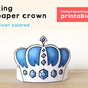 König Papier Kronprinz silber Royal druckbare Kinder Handwerk Geburtstag Party druckbare Gunst Prinz Kostüm DIY druckbare Instant Download