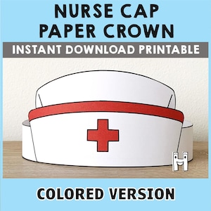 Cappello da infermiera, corona di carta, da colorare, stampabile, per feste, per bambini, costume da dottore, compleanno, stampabile, bomboniera, fai da te - Download immediato