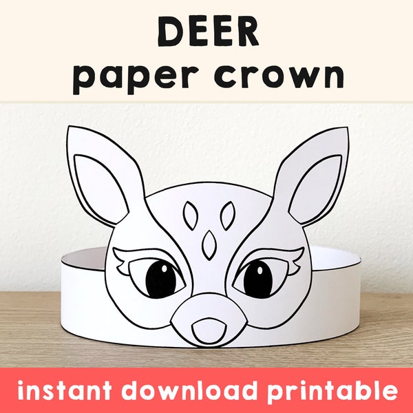 Deer Paper Crown Party Printable Kids Craft Woodland Birthday Gift Favor Animal Crown Printable Deer Costume DIY Printable Instant Download