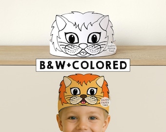 Lion Paper Crown Printable Coloring Table Decor Kids Craft Lion Birthday Party Printable Favor Lion Costume DIY Printable Instant Download