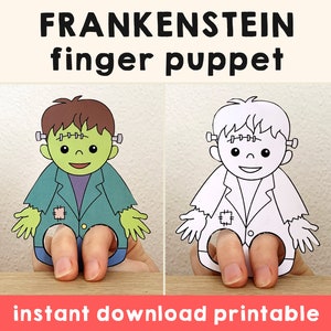 Frankenstein paper craft printable Halloween Spooky Day Finger Puppet Kids Craft Birthday Party Kids Coloring Puppet - Instant Download