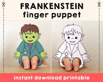 Frankenstein paper craft printable Halloween Spooky Day Finger Puppet Kids Craft Birthday Party Kids Coloring Puppet - Instant Download