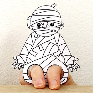 Manualidad de papel de momia para imprimir, títere de dedo del Antiguo Egipto, manualidad para niños, fiesta de cumpleaños, títere para colorear para niños - Descarga instantánea imagen 7