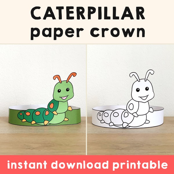 Caterpillar Paper Crown Headband Party Coloring Printable Kids Craft Bug Birthday Printable Favor pdf Costume DIY Printable Instant Download