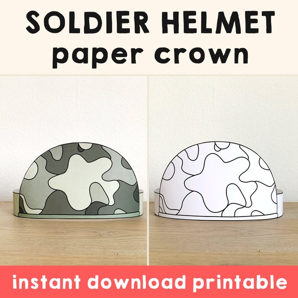 Soldier Helmet Paper Crown Headband Military Army Veteran Day Coloring Printable Kids Craft Costume Printable Favor DIY - Instant Download