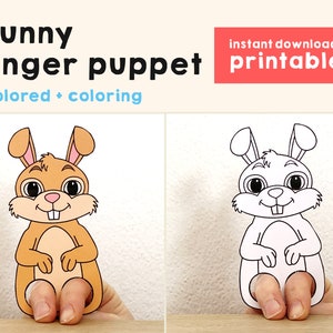 Bunny paper craft printable pet animal Finger Puppet Rabbit Kids Craft Birthday Party Kids Coloring Puppet - Instant Download