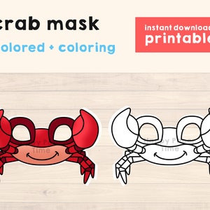 Crabe masque modèle costume enfants bricolage océan mer animal fête amusant faveur imprimable coloriage artisanat facile enfants téléchargement immédiat image 1