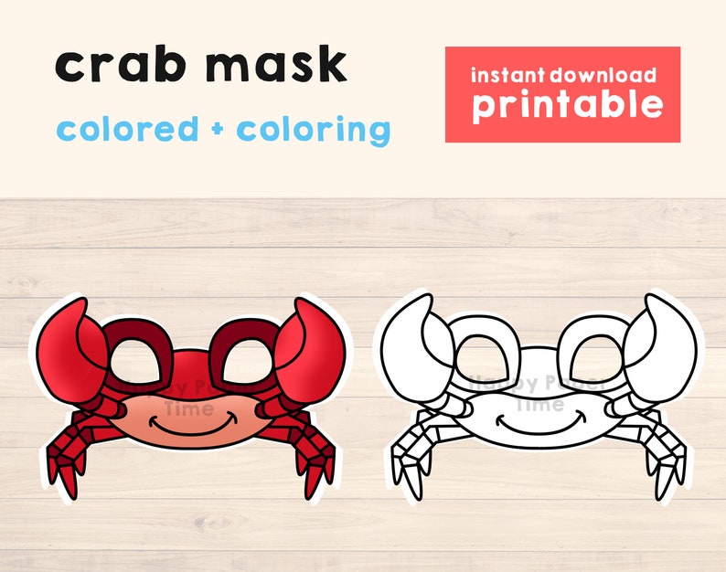 Crabe masque modèle costume enfants bricolage océan mer animal fête amusant faveur imprimable coloriage artisanat facile enfants téléchargement immédiat image 1