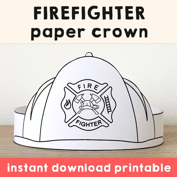 Firefighter helmet Paper Crown Party Coloring Printable Kids Craft Fireman Costume Birthday Printable Favor Costume DIY - Instant Download