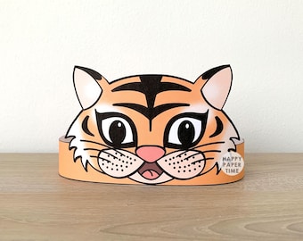 Tiger Paper Crown Party Printable Kids Craft Tiger Birthday Gift Favor Animal Crown Printable Tiger Costume DIY Printable Instant Download