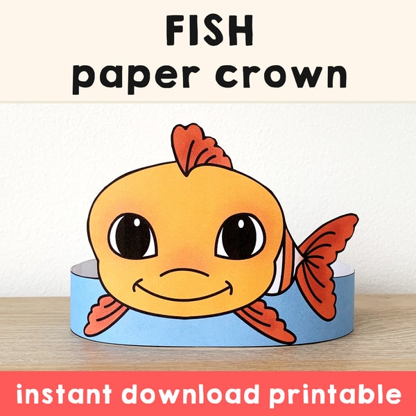 Fish Paper Crown Party Printable party hat Kids Craft Ocean animal Birthday template Favor pdf Costume Pretend Play DIY, Instant Download