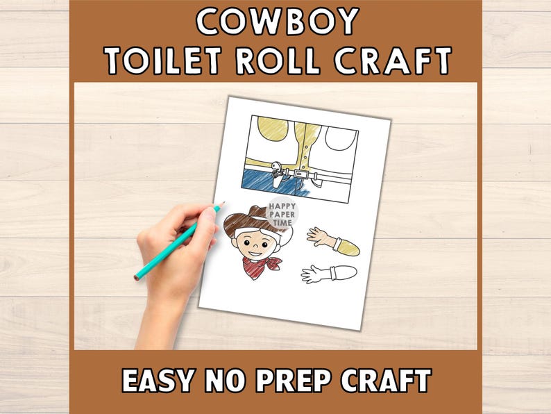 Cowboy Toilet Paper Roll Craft Wild West Party Coloring Printable Decoration Kids Cut No Prep, Instant Download image 3