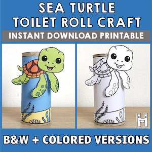 Sea Turtle Toilet Paper Roll Craft Ocean Animal Beach Sea Party Coloring Printable Decoration Kids Play Cut out Glue DIY - Instant Download