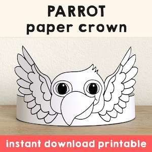 Parrot Paper Crown Headband Pet Animal Printable Kids Craft Bird Party Coloring Birthday Printable Favor Costume DIY - Instant Download