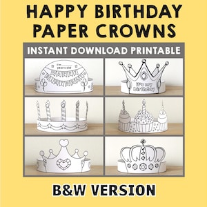 Happy Birthday Paper Crowns Party B-Day Printable Kids Craft Birthday Party Favor Headbands Printable Download