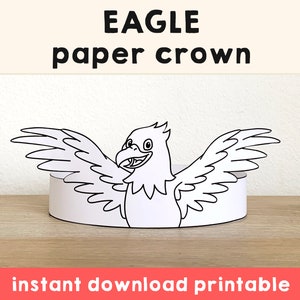 Attività per feste stampabili con corona di carta con aquila Colorazione per bambini Craft America USA Decorazione commemorativa Bomboniera stampabile Bomboniera in pdf Download istantaneo