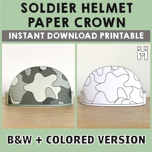Soldier Helmet Paper Crown Headband Military Army Veteran Day Coloring Printable Kids Craft Costume Printable Favor DIY - Instant Download