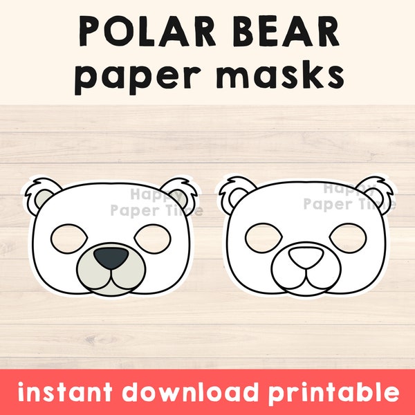 Polar bear mask Paper craft costume diy Polar Animal mask template print out Party Favor printable Animal Party prop decor Printable Mask