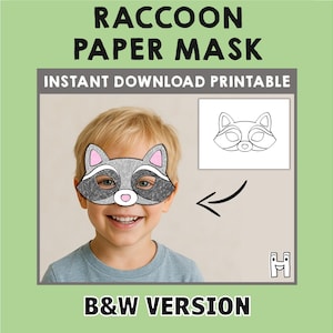 Raccoon Mask Paper Printable Party Favor Woodland Forest Party Printable Masks Kids Party Favor Printable Kids Activity Instant Download