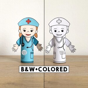 Krankenschwester Toilettenpapier Rolle Handwerk Arzt Party Färbung druckbare Dekoration Kinder Karriere Community Helfer geschnitten, sofort Download Bild 1