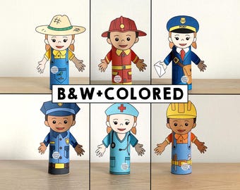 Community Helpers Toilet Paper Roll Craft Activity Career Day Party Coloring Printable Decoration Kids Play Cut Glue DIY - Instant Download